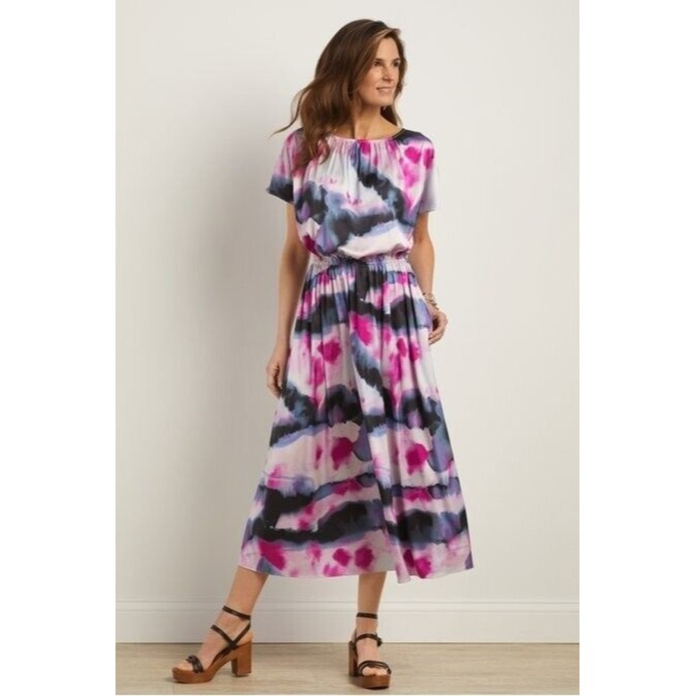 Soft Surroundings Dress Women 2X Plus Maxi Abelia Abstract Work Party Core Ne